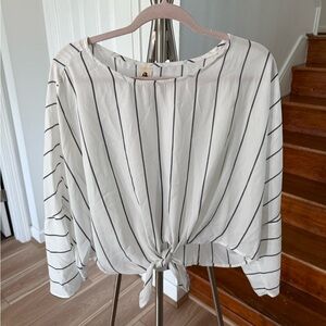 White Black Striped Blouse